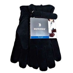 Unisex Isotoner Gloves Black Genuine Suede Leather Pile Lined Large Men & Women